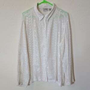 Chico's Ivory Embroidered Rayon Blouse
